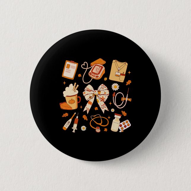 Thankful Nurse Fall Stethoscope Coquette Bow Thank 2 Inch Round Button (Front)