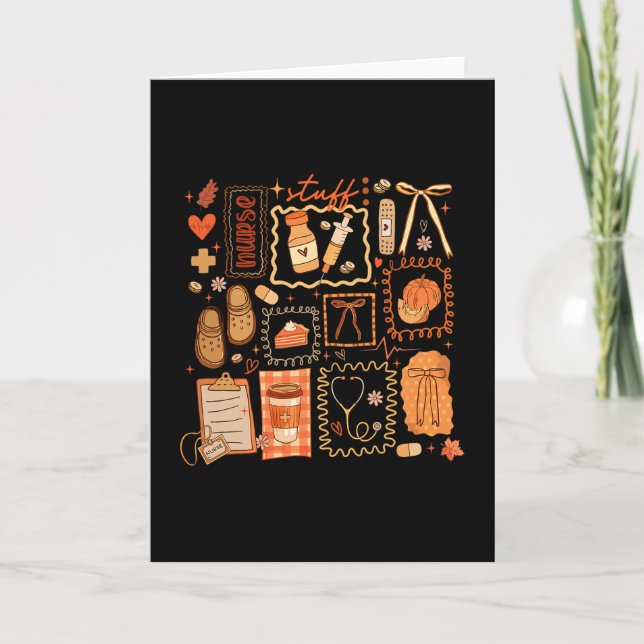 Thankful Nurse Fall Stethoscope Coquette Bow Thank Card (Front)