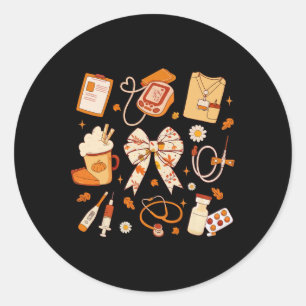 Thankful Nurse Fall Stethoscope Coquette Bow Thank Classic Round Sticker