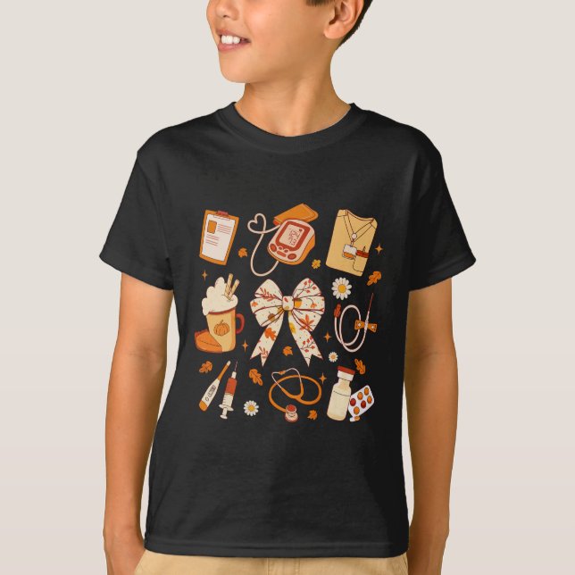 Thankful Nurse Fall Stethoscope Coquette Bow Thank T-Shirt (Front)