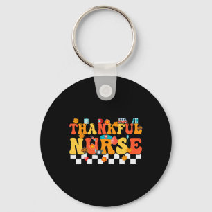 Thankful Nurse Retro Groovy Thanksgiving Fall Rn W Keychain