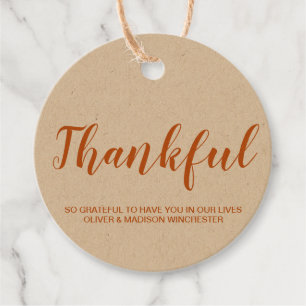 Thankful orange custom script kraft thanksgiving favour tags