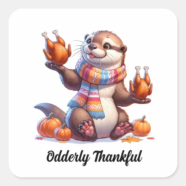 Thankful Otter Postcard Square Sticker (Front)