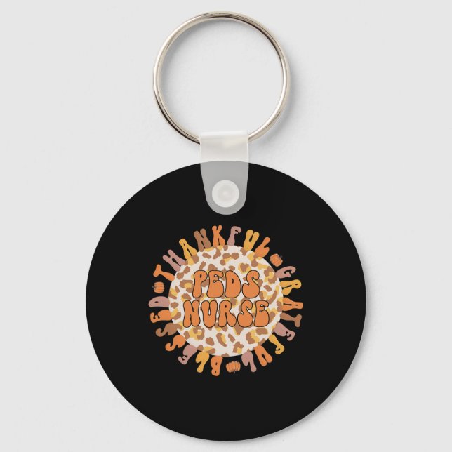 Thankful Peds Nurse Thanksgiving Pediatric Nursing Keychain (Front)