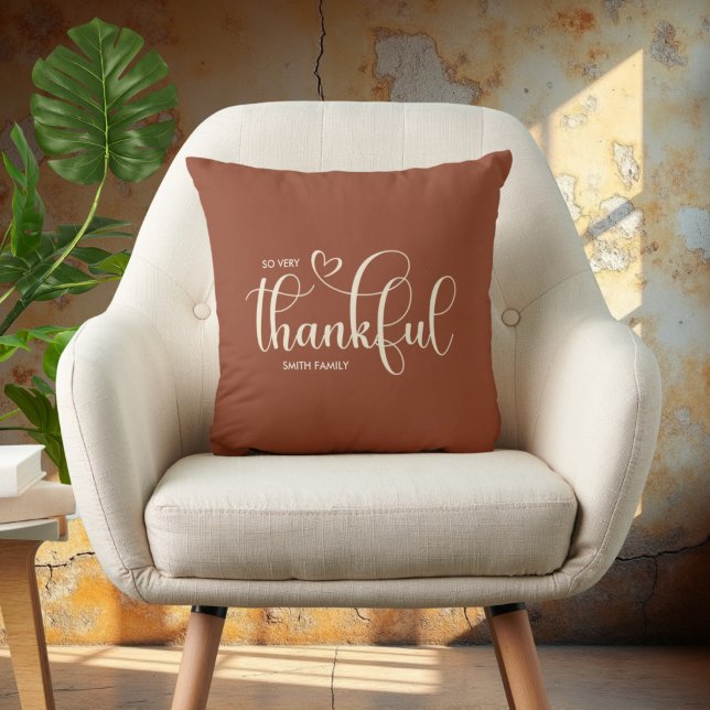 Thankful Personalized Brown Fall Throw Pillow (Creator Uploaded)