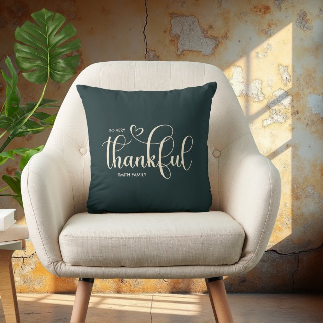 Thankful Personalized Deep Green Fall Autumn Throw Pillow (Creator Uploaded)