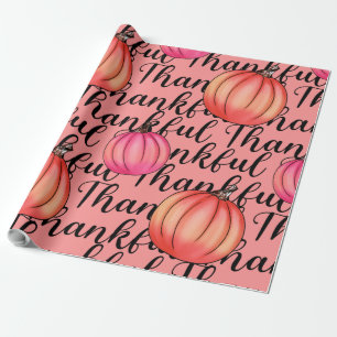 Thankful Pink Pumpkin -Elegant Fall & Thanksgiving Wrapping Paper