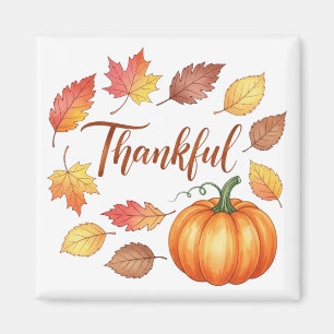 Thankful Pumpkin & Autumn Leaves Magnet