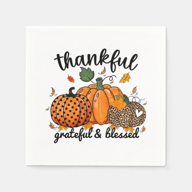 Thankful Pumpkin Grateful And Blessed  Napkin (Front)