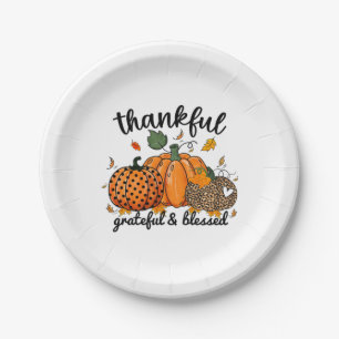 Thankful Pumpkin Grateful And Blessed  Paper Plate