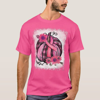 Thankful Pumpkin Sunflower Breast Cancer Awareness T-Shirt