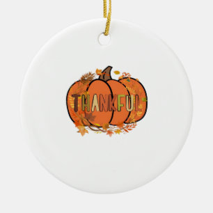 Thankful Pumpkin Thanksgiving T-Shirt - Gifts - De Ceramic Ornament
