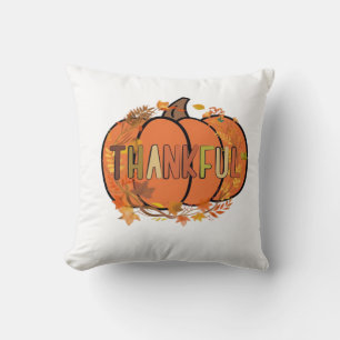 Thankful Pumpkin Thanksgiving T-Shirt - Gifts - De Throw Pillow