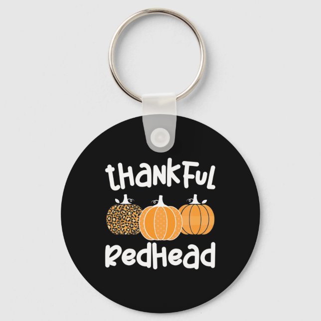 Thankful Redhead Thanksgiving Red-Haired Woman 1 Keychain (Front)
