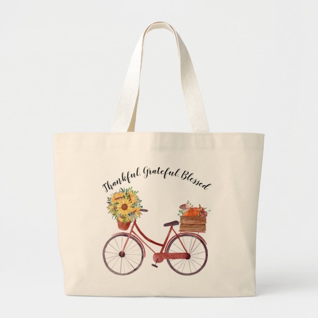 Thankful-Rustic Bicycle Personalized Large Tote Bag (Front)
