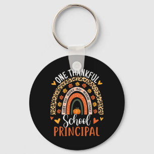 Thankful School Principal Thanksgiving Rainbow Leo Keychain