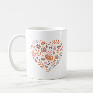 Thankful Script, Fall Floral and Pumpkin Heart Coffee Mug