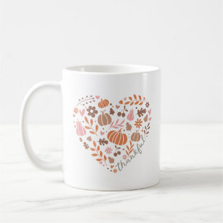 Thankful Script, Fall Floral and Pumpkin Heart Coffee Mug