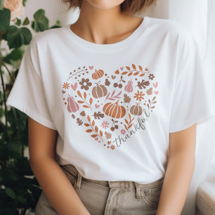 Thankful Script, Fall Floral and Pumpkin Heart Tri-Blend Shirt