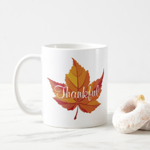 Thankful Script & Orange Fall Leaf Coffee Mug