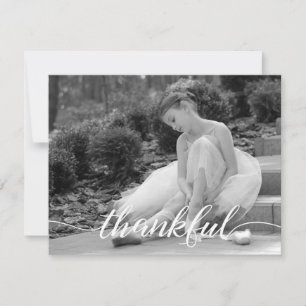 Thankful Script, Personalized Ballet black photo Thank You Card