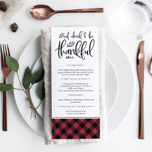 Thankful Season Rustic Plaid Thanksgiving Dinner Menu