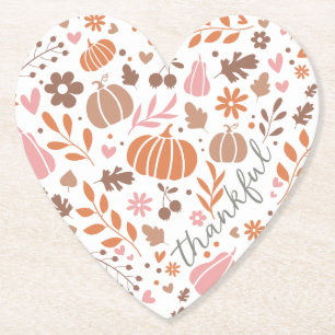 Thankful Seasonal Fall Heart Graphic Paper Coaster