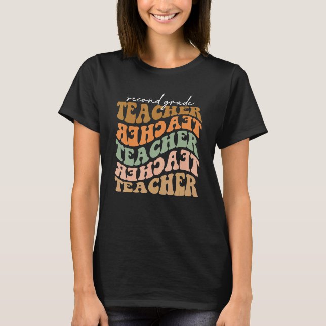 Thankful Second Grade Teacher Retro Fall Vibes Aut T-Shirt (Front)