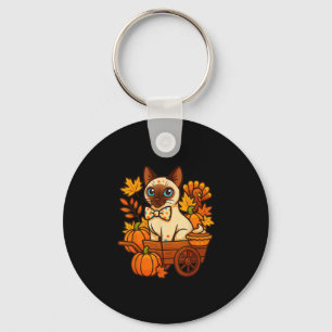 Thankful Siamese Cat Kitten Thanksgiving Pumpkin P Keychain