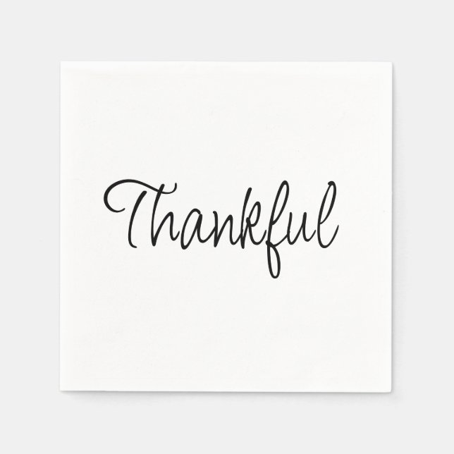 Thankful simple handwritten script thanksgiving  napkin (Front)