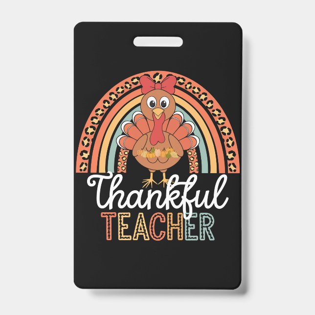 Thankful Teacher Blessed Thanksgiving School Badge (Front)