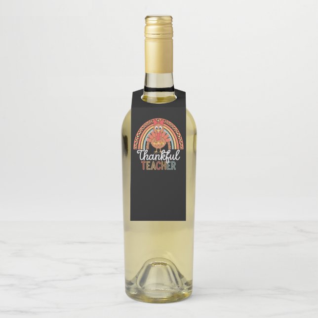Thankful Teacher Blessed Thanksgiving School Bottle Tag (On Bottle)