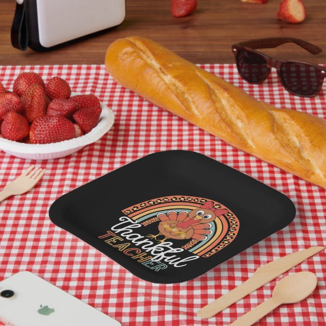 Thankful Teacher Blessed Thanksgiving School Paper Plate (Picnic)