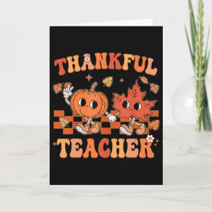 Thankful Teacher Retro Groovy Thanksgiving Fall  Card