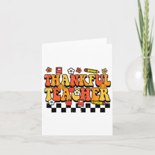 Thankful Teacher Retro Groovy Thanksgiving Fall Wo Card