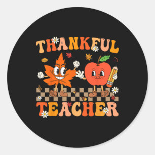 Thankful Teacher Retro Groovy Thanksgiving Fall Wo Classic Round Sticker