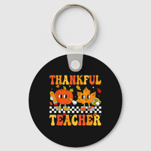 Thankful Teacher Retro Groovy Thanksgiving Fall Wo Keychain
