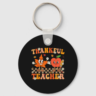 Thankful Teacher Retro Groovy Thanksgiving Fall Wo Keychain