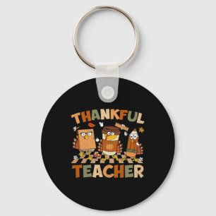 Thankful Teacher Retro Groovy Thanksgiving Fall Wo Keychain