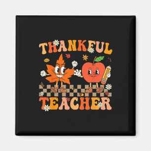 Thankful Teacher Retro Groovy Thanksgiving Fall Wo Magnet