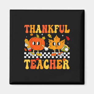 Thankful Teacher Retro Groovy Thanksgiving Fall Wo Magnet