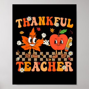 Thankful Teacher Retro Groovy Thanksgiving Fall Wo Poster