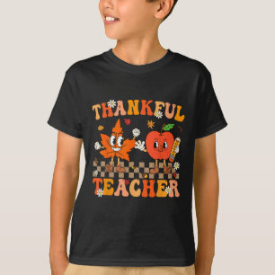 Thankful Teacher Retro Groovy Thanksgiving Fall Wo T-Shirt