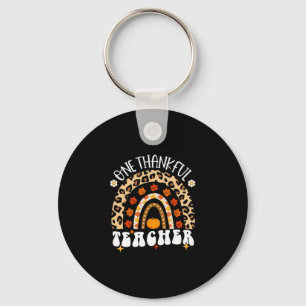 Thankful Teacher Thanksgiving Rainbow Leopard Fall Keychain
