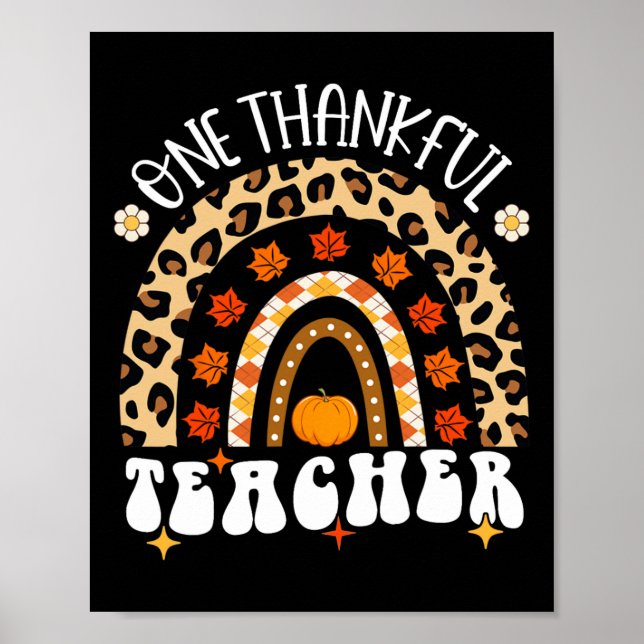 Thankful Teacher Thanksgiving Rainbow Leopard Fall Poster (Front)