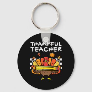 Thankful Teacher Thanksgiving Turkey Retro Fall Wo Keychain
