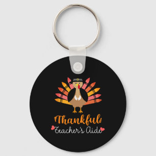 Thankful Teacher's Aide Thanksgiving Fall Cute Tur Keychain