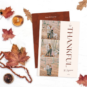 Thankful Thanksgiving Custom 3 photo Holiday Card