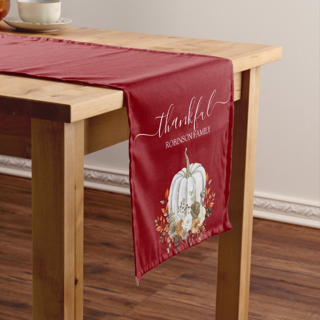 Thankful Thanksgiving Fall Autumn Personalized Short Table Runner (In Situ)