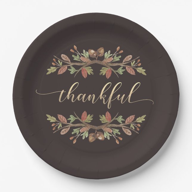 THANKFUL THANKSGIVING FALL FOLIAGE PAPER PLATES (Front)